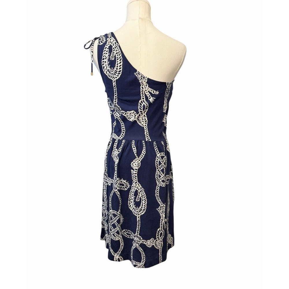 LILLY PULITZER Teeki One Shoulder Silk‎ Blend Dress S Blue Coastal Nautical Rope - Picture 3 of 15